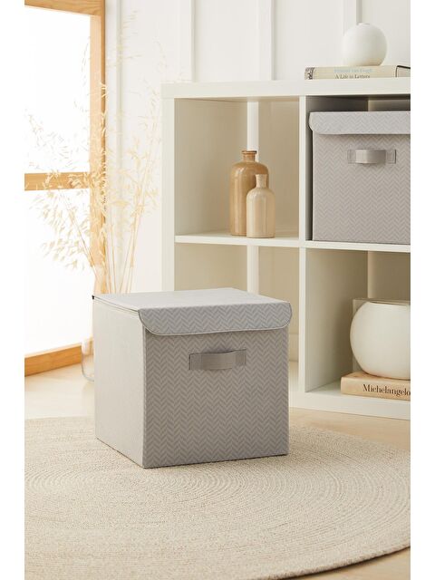 Ocean Home Textile Gri Balıksırtı Kapaklı Kutu 30 x 30 x 30 cm - S000161045-20600