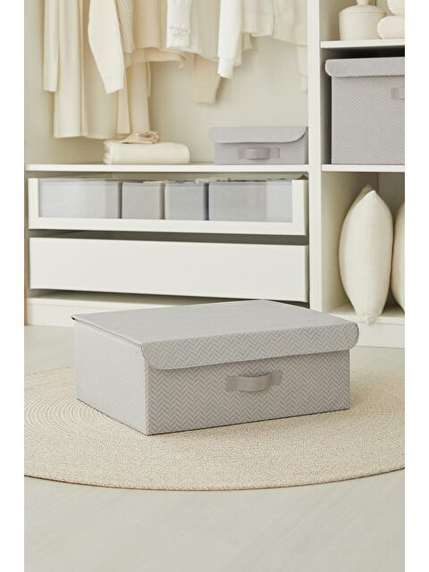 Ocean Home Textile Gri Balıksırtı Kapaklı Kutu 48 x 40 x 19 cm - S000148860-20600