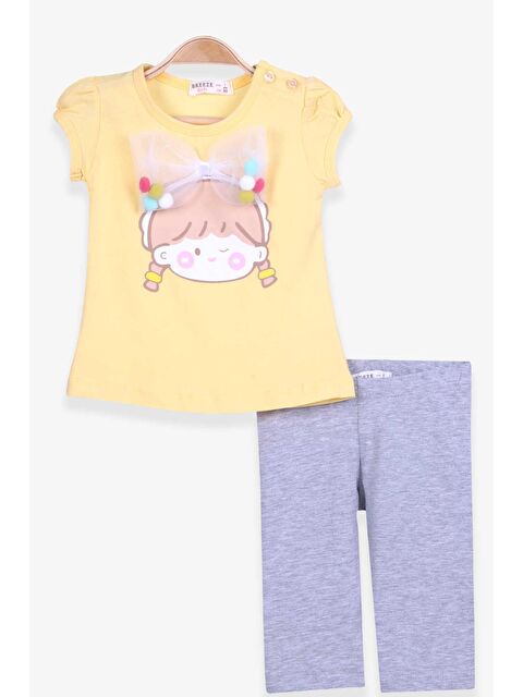 Breeze Kız Bebek Kapri Tayt Takım Fiyonklu Ponponlu Sarı (1-2 Yaş) - S000071540-20072