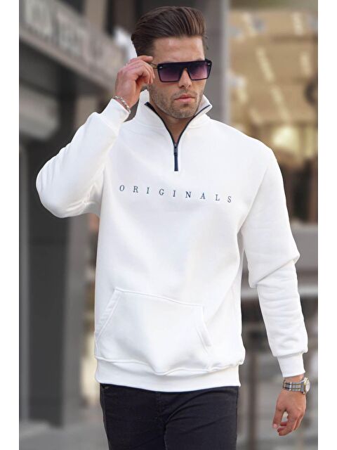 Madmext Ekru Fermuar Yaka Nakışlı Sweatshirt 6028 - S000061451-19965