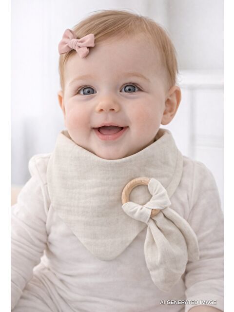 Babyjem Ahşap Diş Kaşıyıcılı Bürümcük Müslin Önlük Ekru - S000133307-19965