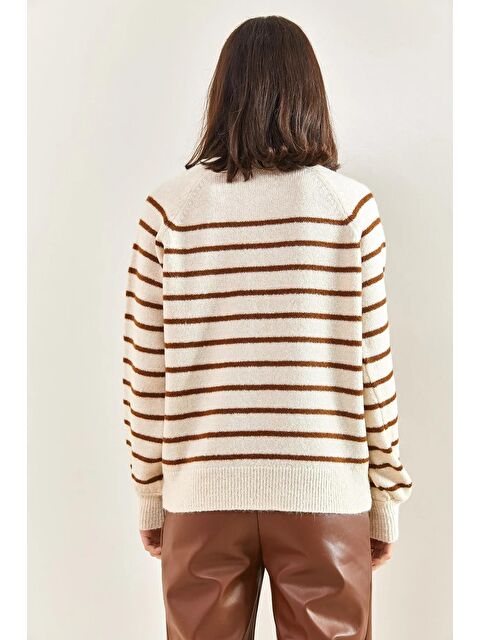 SHADE Kadın Yakası İlikli Balıkçı Yaka Çizgili Triko Kazak - S000033305-37207