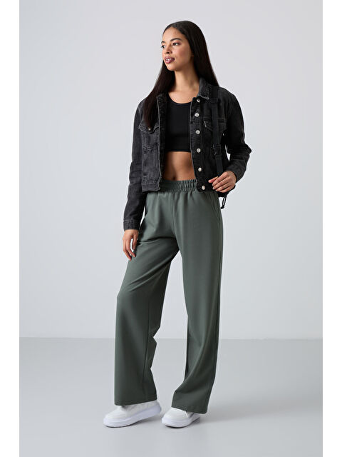 Tommylife Haki Yüksek Bel Cepli Rahat Form Geniş Paça Kadın Eşofman Alt - 94567 - S000028575-18547