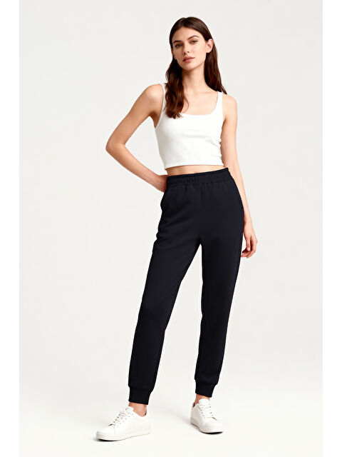 Tommylife Lacivert Yüksek Bel Jogger Rahat Form Manşetli Kadın Eşofman Alt - 94561 - S000028583-21164