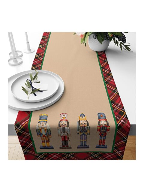 Evmila Yılbaşı Temalı Kurşun Asker Desenli Kadife Runner 40x140 cm - S000085112-23173