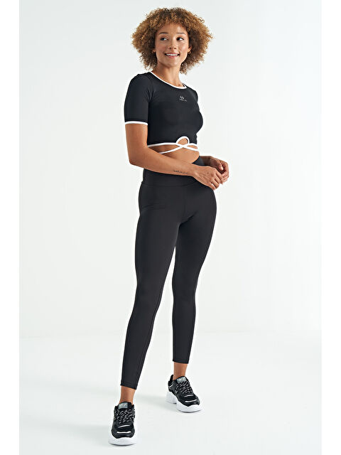 Tommylife Siyah Logo Baskı Detaylı Yüksek Bel Dalgıç Kumaş Slim Fit Kadın Tayt - 94627 - S000032324-19351