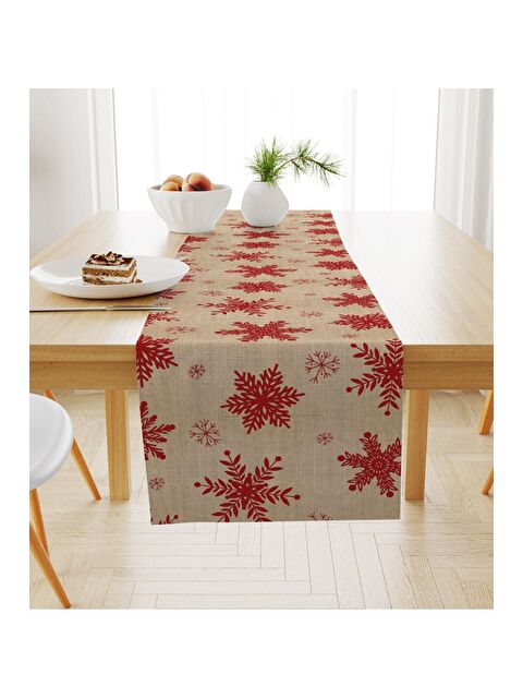 Evmila Yılbaşı Temalı Kar Kristali Desenli Kadife Runner 40x140 cm - S000085131-23173