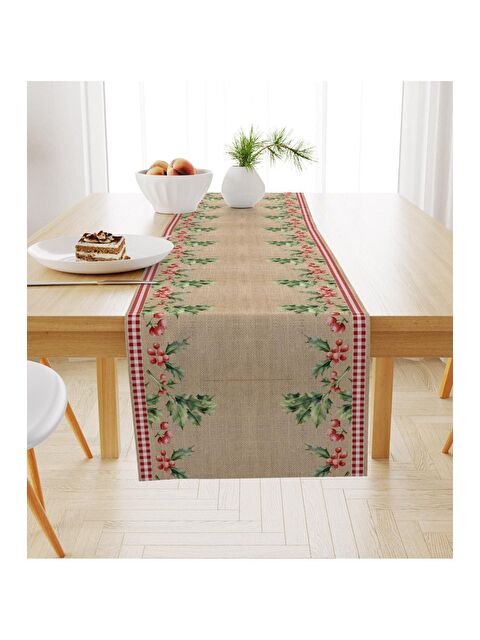 Evmila Yılbaşı Temalı Çiçek Desenli Kadife Runner 40x140 cm - S000085132-23173