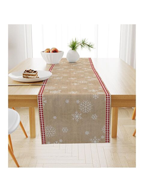 Evmila Yılbaşı Temalı Kar Kristali Desenli Kadife Runner 40x140 cm - S000085144-23173