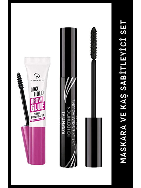 GOLDEN ROSE Max Hold Brow Glue - Şeffaf Kaş Sabitleyici & Essential High Definition Mascara Set