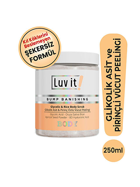 Luv it! Glikolik Asit Vücut Peelingi - Pirinç Özlü Hyaluronik Asit İçeren Body Scrub 250 ml