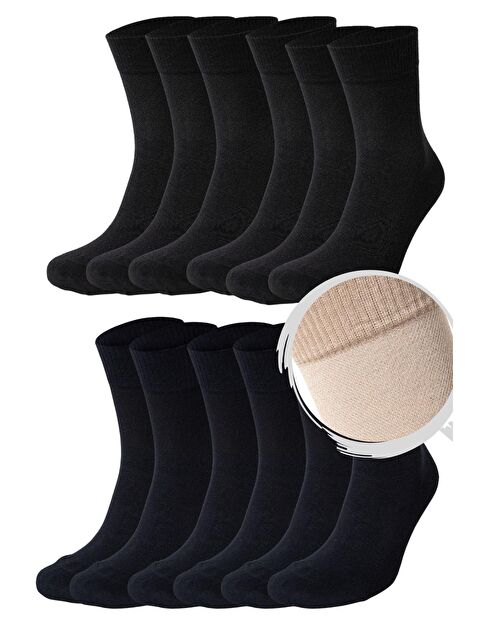 Tolin Bambu Sıkmayan Lastikli Bilek Detaylı Erkek Diyabet Çorap Siyah Lacivert 12'li 1440812SL - S000079675-37436