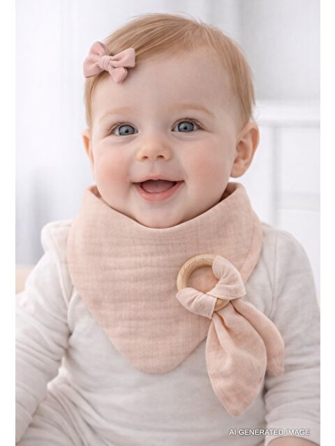 Babyjem Ahşap Diş Kaşıyıcılı Bürümcük Müslin Önlük Somon - S000133307-24085