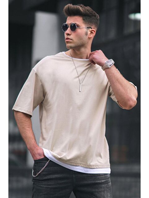 Madmext Oversize Bej Erkek %100 Pamuk Tişört 4978 - S000016800-19928