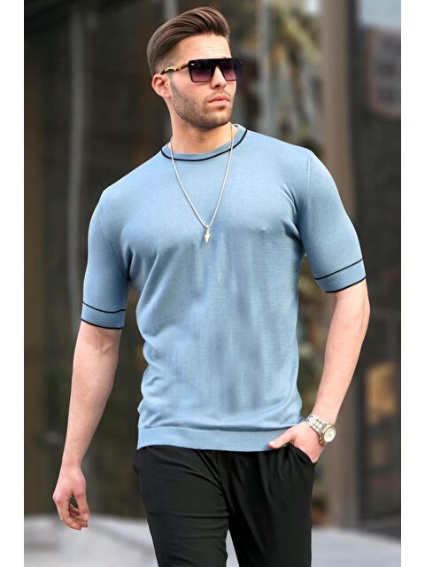 Madmext Erkek Mavi Triko Tişört 5080 - S000017292-17234