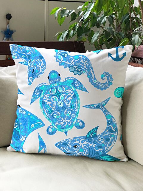 Evmila Kadife Doku Çift Taraf Baskılı Kaplumbağa Desen 43x43 cm Tekli Kırlent Kılıfı - S000021771-23173