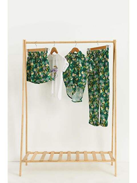 For You Kids 4'Lü Tshirt Gömlek Pantolon Şort Yeşil Takım - S000056044-18194