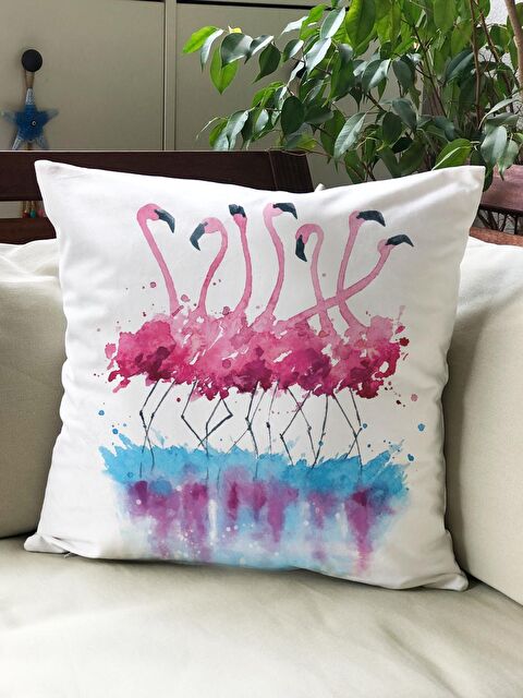 Evmila Kadife Doku Çift Taraf Baskılı Flamingo Desen 43x43 cm Tekli Kırlent Kılıfı - S000021768-23173