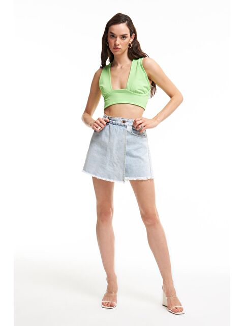 QUZU Çapraz Bağlamalı Crop Bluz Neon Yeşil - S000092178-18194