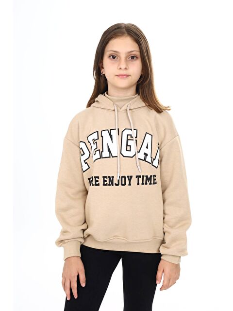 Pengai Krem Pengai Yazı Baskı Polarlı Kız Çocuk Sweatshirt 16462 - S000052957-19966