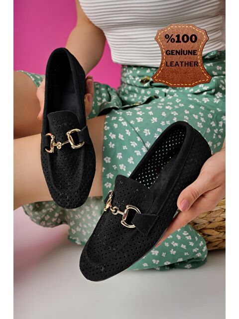 Muggo PHUKET Metal Tokalı Lazerli Nefes Alabilen Deri Kadın Loafer Günlük Ayakkabı - S000197075-19351