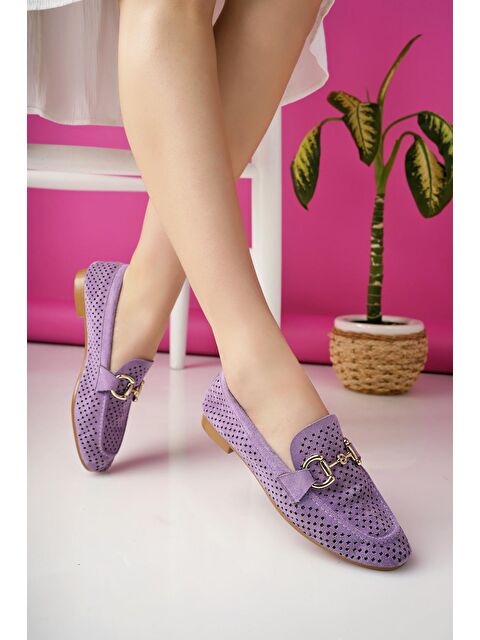 Muggo PHUKET Metal Tokalı Lazerli Nefes Alabilen Deri Kadın Loafer Günlük Ayakkabı - S000197075-20042