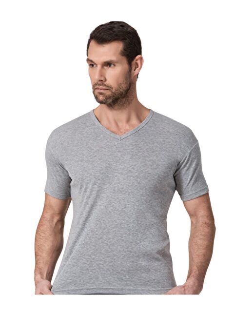 Tutku 6'lı Erkek Gri Pamuklu Ribana V Yaka Fanila - S000359166-20600