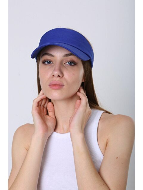 Luminos Butik Kadın Vizör - Tenisçi - Golf / Siperlik Saks Mavisi Şapka Spk13