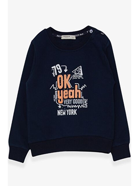 Breeze Erkek Bebek Sweatshirt Yazı Baskılı Lacivert (2 Yaş) - S000068493-21164
