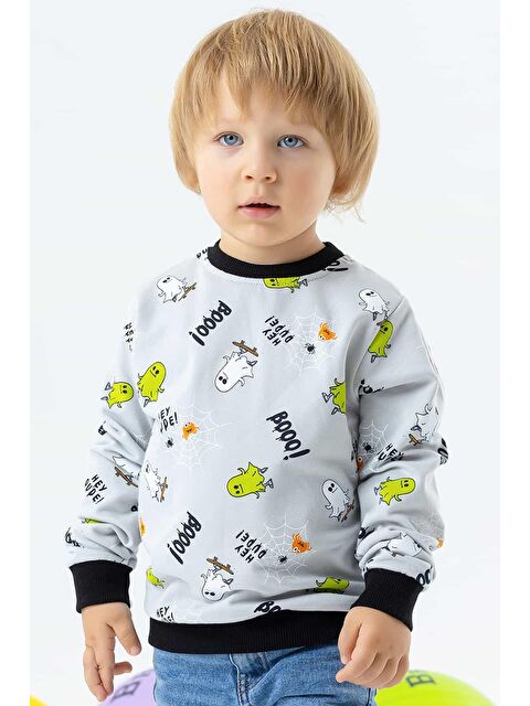 Breeze Erkek Bebek Sweatshirt Kaykaylı Hayalet Desenli Açık Gri (1.5 Yaş) - S000068443-17308