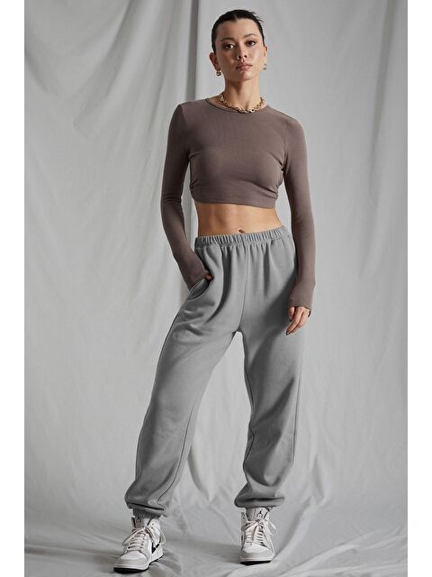 Madmext Kadın Boyalı Gri Beli Lastikli Oversize Eşofman Altı Mg1235 - S000030633-20600