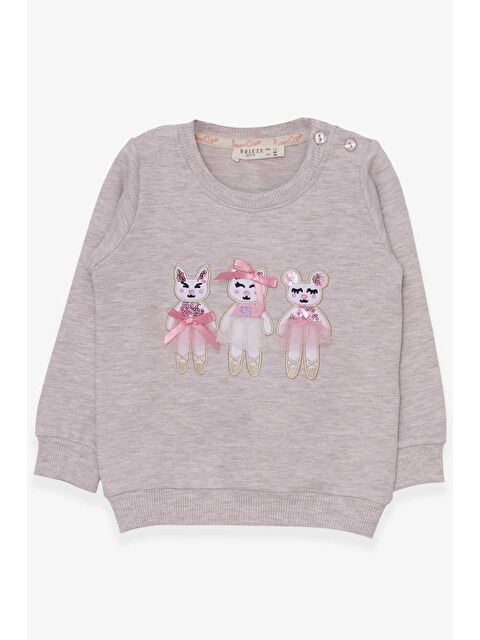 Breeze Kız Çocuk Sweatshirt Sevimli Hayvancıklar Baskılı Bej Melanj (1.5-5 Yaş) - S000068509-19927