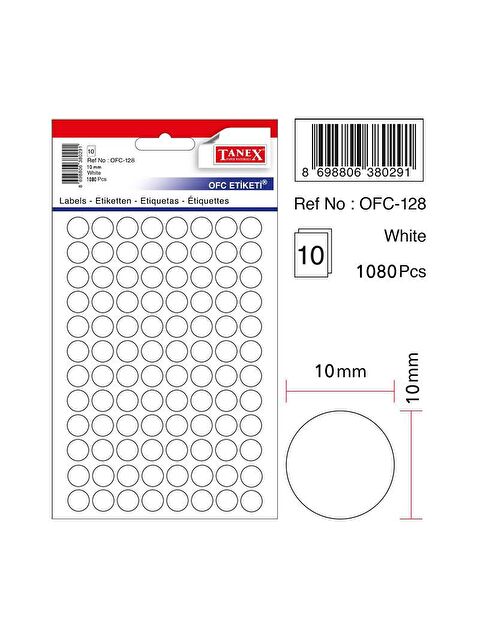 Tanex Ofc-128 Beyaz-White Yuvarlak Ofis Etiketi 10 Mm 10 Syf-1080 Adt - S000079738-20063