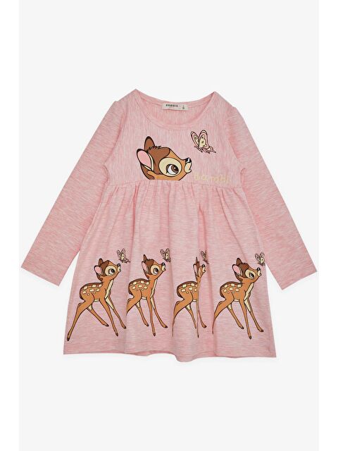 Breeze Kız Çocuk Uzun Kollu Elbise Sevimli Ceylancık Baskılı Somon Melanj (2 Yaş) - S000069930-24085