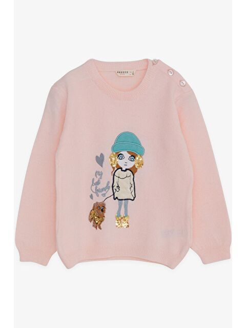 Breeze Kız Çocuk Triko Kazak Pullu Nakışlı Kız Baskılı Pudra (1.5-5 Yaş) - S000068521-23490