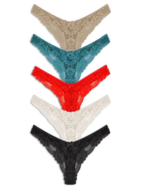 Hnx Dantelli Yüksek Bel Kadın Tanga Külot 5'li - S000046146-37434