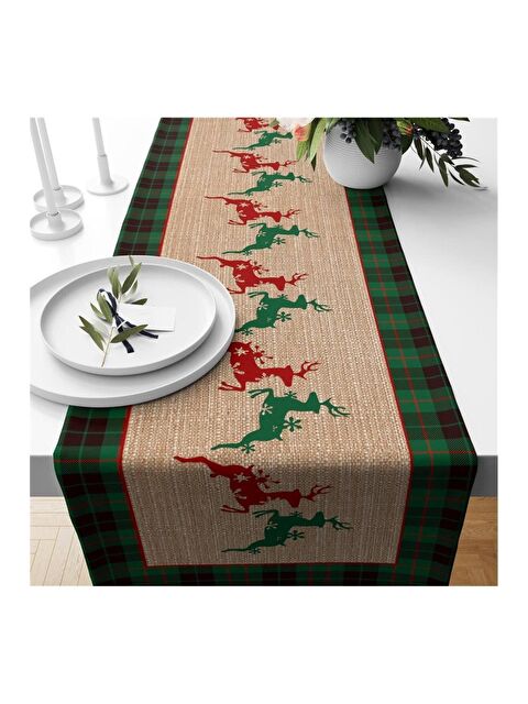 Evmila Yılbaşı Özel Geyik Desenli Runner 40x140 cm - S000085310-23173