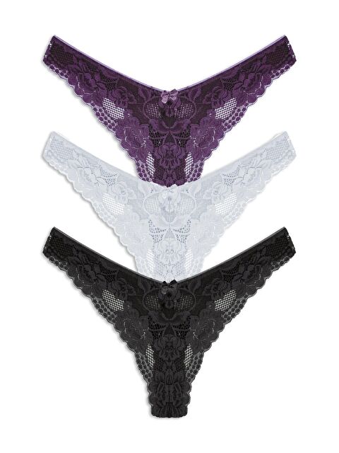 Hnx Dantelli Yüksek Bel Kadın Tanga Külot 3'lü - S000046148-37236