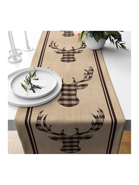 Evmila Yılbaşı Özel Geyik Desenli Runner 40x140 cm - S000085339-23173