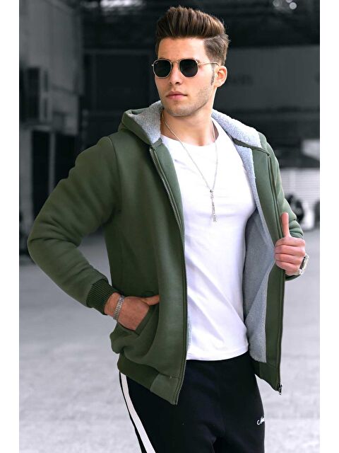 Madmext İçi Kürklü Haki Fermuarlı Sweatshirt 22377 - S000051067-18547