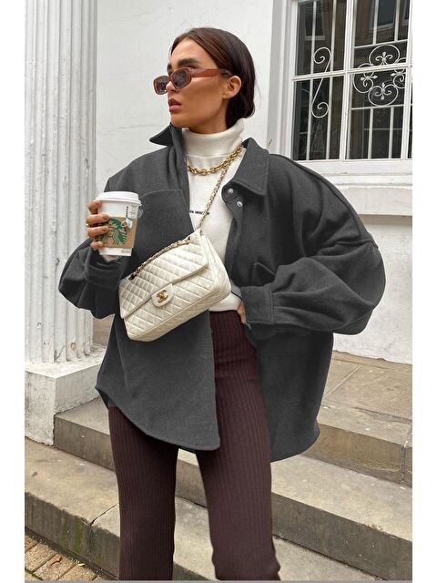 Madmext Antrasit Oversize Gömlek Ceket MG1281 - S000030141-29666
