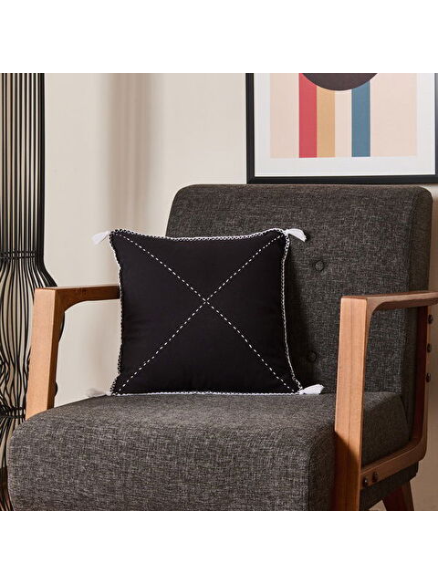 Evidea Soft Ethnic Püskül Detaylı Kırlent - Siyah - 40x40 cm - S000365817-19351