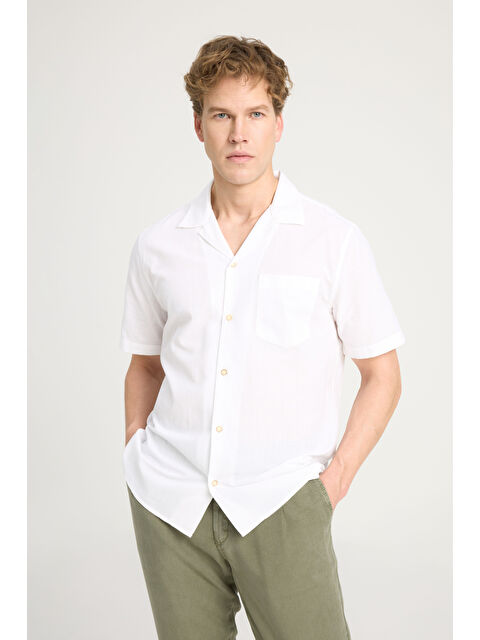 Wrangler Relaxed Fit Kısa Kollu %100 Pamuk Kırık Beyaz Gömlek - S000470817-20063