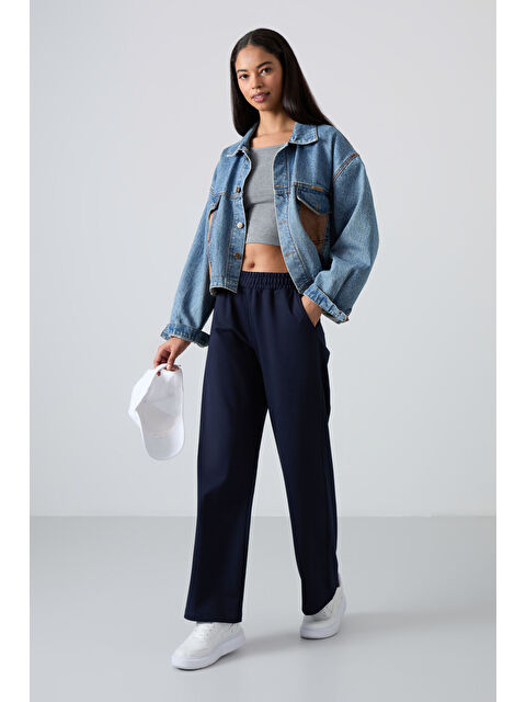 Tommylife İndigo Yüksek Bel Cepli Rahat Form Geniş Paça Kadın Eşofman Alt - 94567 - S000028575-23093