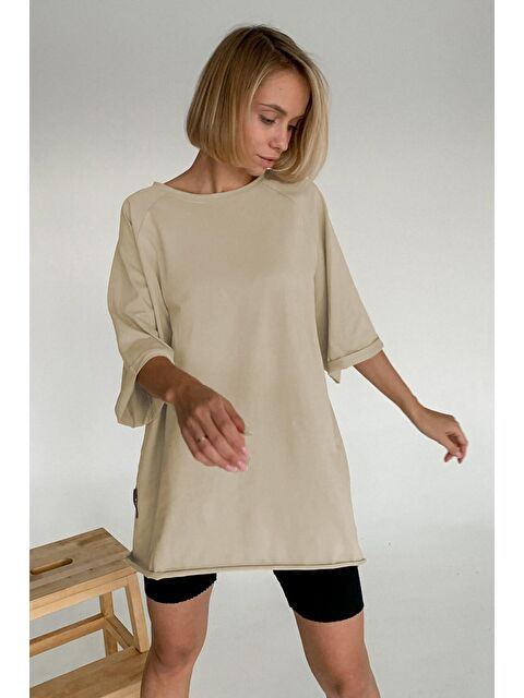 Madmext Camel Oversize Basic Kadın Tişört