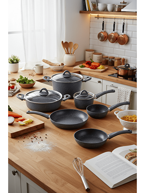 BERNARDO Melcor 9 Parça Granit Tencere Seti Gri