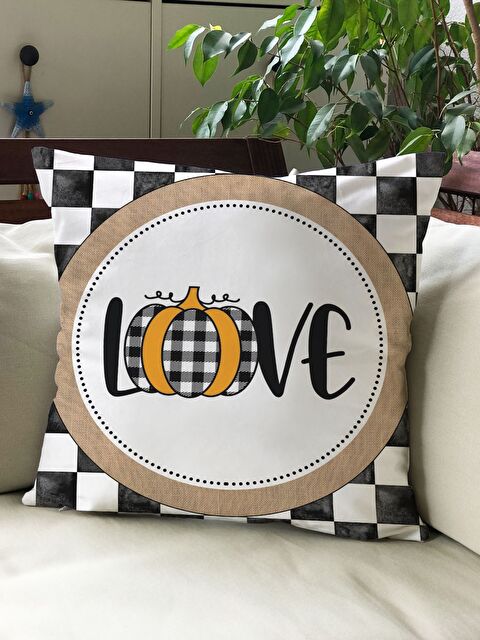 Evmila Sonbahar Temalı 43x43 Kadife Kırlent Kılıfı - S000292185-23173