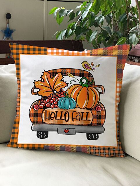 Evmila Sonbahar Temalı 43x43 Kadife Kırlent Kılıfı - S000292182-23173