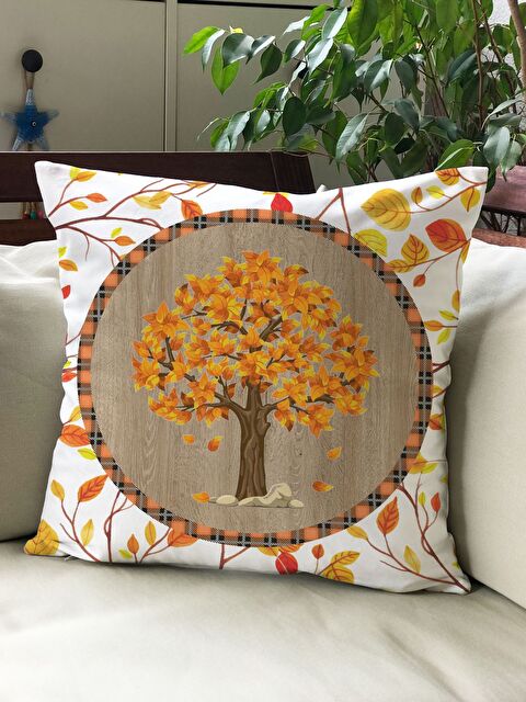 Evmila Sonbahar Temalı 43x43 Kadife Kırlent Kılıfı - S000292181-23173