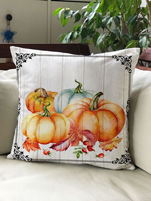 Evmila Sonbahar Temalı 43x43 Kadife Kırlent Kılıfı - S000292254-23173